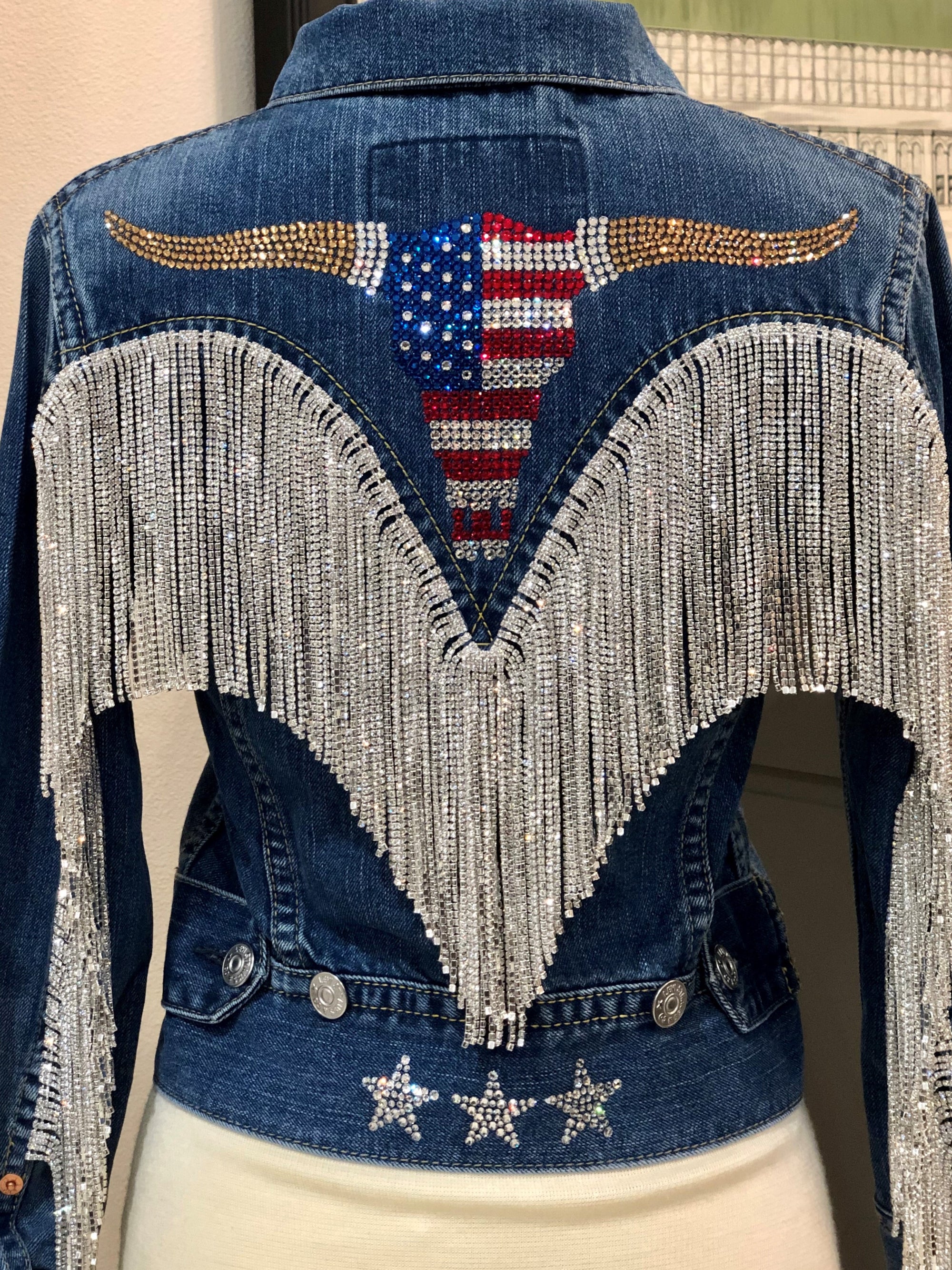 Rhinestone Fringe Jacket Cow Skull