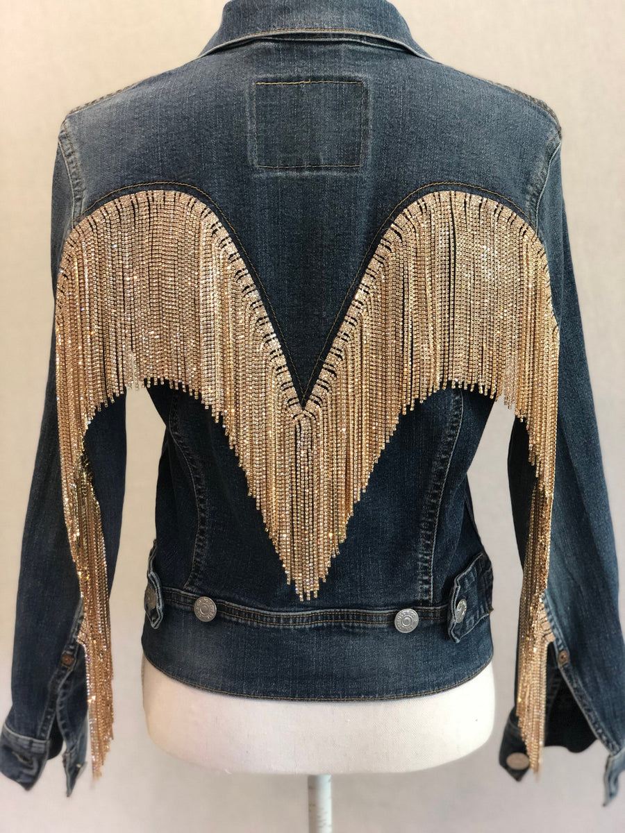 Fringe Rhinestone Vintage Levi Jacket (Gold Rhinestone)